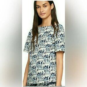 Tory Burch Figurines Cotton Poplin Short Sleeve Top Size 2